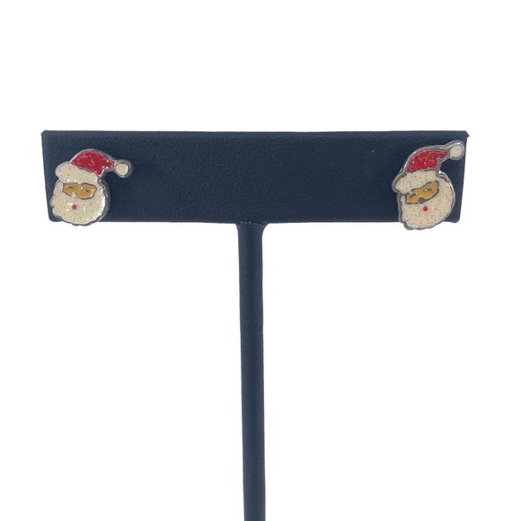 Tiny Enamel Santa Stud Earrings - Picture 1 of 8